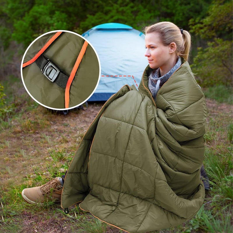 GLORSIGN Outdoor Puffy Camping Blanket, Lightweight Down Alternative Puffy Printed Camping Large Ultra Warm Hammock Top Quilt Waterproof Blanket for Traveling Picnic Beach Party Cold Weather (Olive) - Image 3